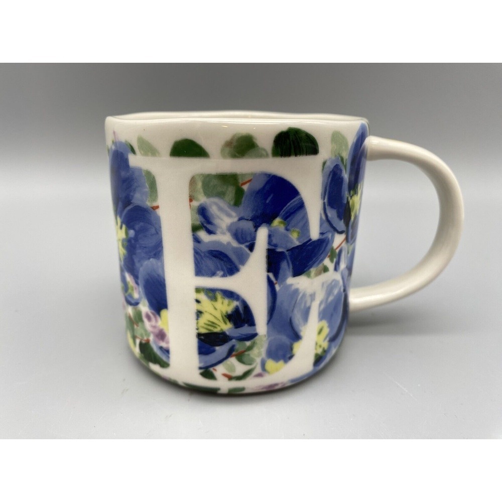 Anthropologie Mug Cup Pansies Monogram Initial E Ceramic